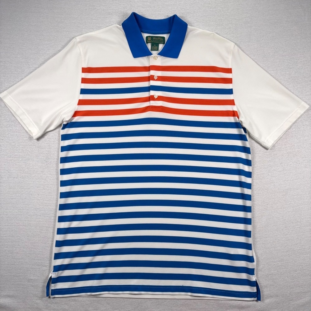 Brooks Brothers St Andrews Links Polo Shirt Mens Size XL White Blue Short Sleeve